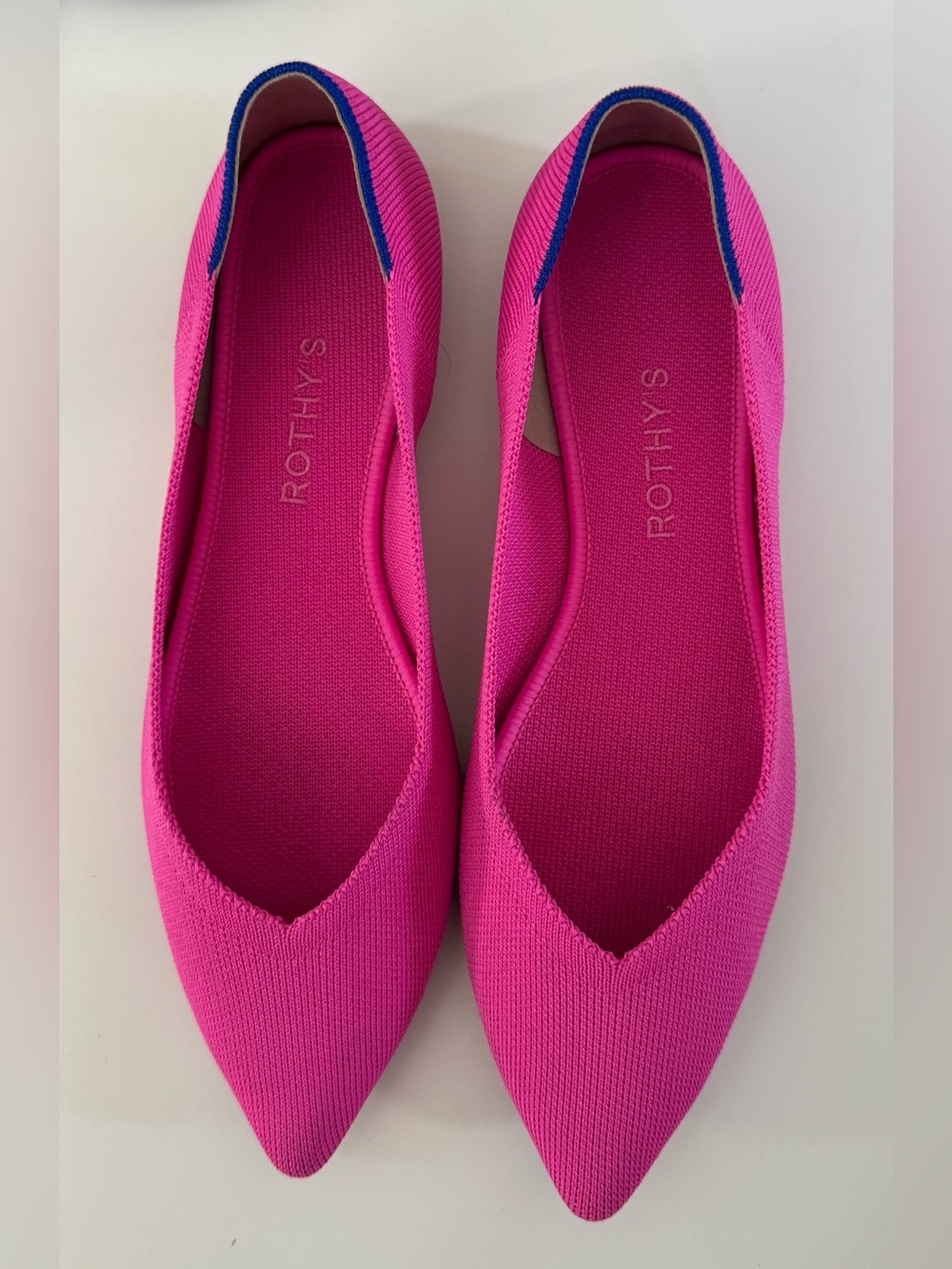 💕 Rothy's The Point Dragon Fruit Hot Pink Pointed Toe Flat Shoes Womens sz 10 💓